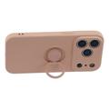 iPhone 18 Pro Max Flydende silikone cover med ringholder og håndledsrem - lyserød