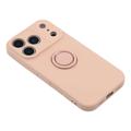 iPhone 18 Pro Max Flydende silikone cover med ringholder og håndledsrem - lyserød