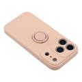 iPhone 18 Pro Max Flydende silikone cover med ringholder og håndledsrem - lyserød