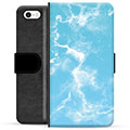 iPhone 5/5S/SE Premium Flip Cover med Pung - Blå Marmor