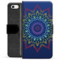 iPhone 5/5S/SE Premium Flip Cover med Pung - Farverig Mandala