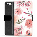 iPhone 5/5S/SE Premium Flip Cover med Pung - Lyserøde Blomster