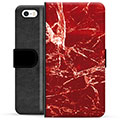 iPhone 5/5S/SE Premium Flip Cover med Pung - Rød Marmor