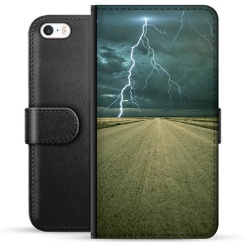 iPhone 5/5S/SE Premium Flip Cover med Pung - Storm