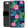 iPhone 5/5S/SE Premium Flip Cover med Pung - Tropiske Blomster