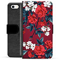 iPhone 5/5S/SE Premium Flip Cover med Pung - Vintage Blomster
