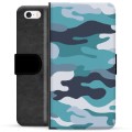 iPhone 5/5S/SE Premium Flip Cover med Pung - Blå Camo