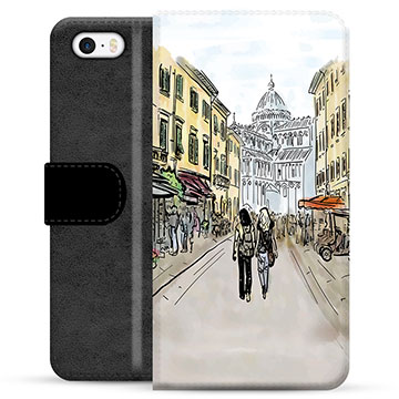 iPhone 5/5S/SE Premium Flip Cover med Pung - Italiensk Gade