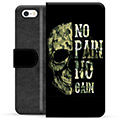 iPhone 5/5S/SE Premium Flip Cover med Pung - No Pain, No Gain
