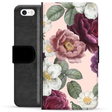 iPhone 5/5S/SE Premium Flip Cover med Pung - Romantiske Blomster