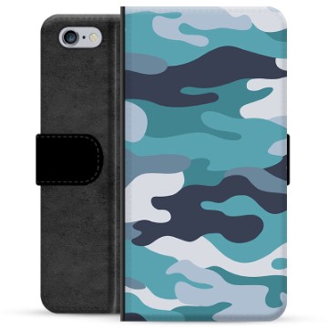 iPhone 6 / 6S Premium Flip Cover med Pung - Blå Camouflage