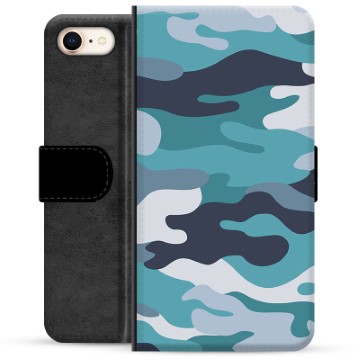 iPhone 7/8/SE (2020)/SE (2022) Premium Flip Cover med Pung - Blå Camouflage