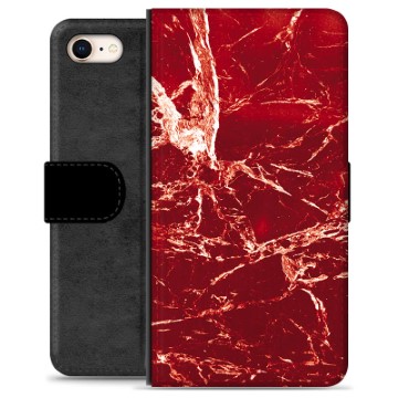 iPhone 7/8/SE (2020)/SE (2022) Premium Flip Cover med Pung - Rød Marmor