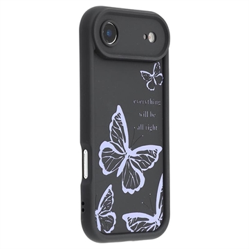 iPhone Air TPU-cover med Sommerfugleprint - Lilla / Sort