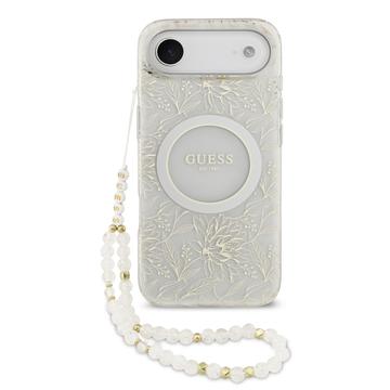 iPhone Air Guess IML Flowers Allover Electro Cover med Perlestrop - MagSafe-kompatibel - Hvid