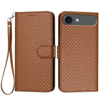 iPhone Air Premium Wallet-etui med rem - kulfiberstruktur - Kulstofkaffe