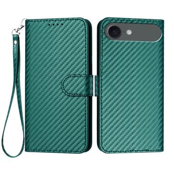 iPhone Air Premium Wallet-etui med rem - kulfiberstruktur - Kulstofgrøn