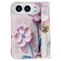 iPhone Duo Cover med præget akvarelblomstermønster og håndledsrem - lyserød