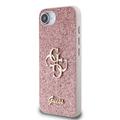 iPhone 16e Guess Fixed Glitter 4G Metal Logo Cover - Pink