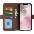iPhone 16e pungetui med magnetisk lukning - kalvetekstur - brun