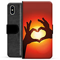 iPhone X / iPhone XS Premium Flip Cover med Pung - Hjertesilhuet