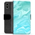 iPhone X / iPhone XS Premium Flip Cover med Pung - Blå Marmor