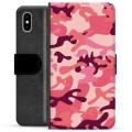 iPhone X / iPhone XS Premium Flip Cover med Pung - Pink Camouflage