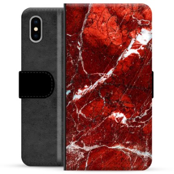 iPhone X / iPhone XS Premium Flip Cover med Pung - Rød Marmor