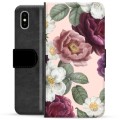 iPhone X / iPhone XS Premium Flip Cover med Pung - Romantiske Blomster