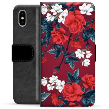 iPhone X / iPhone XS Premium Flip Cover med Pung - Vintage Blomster