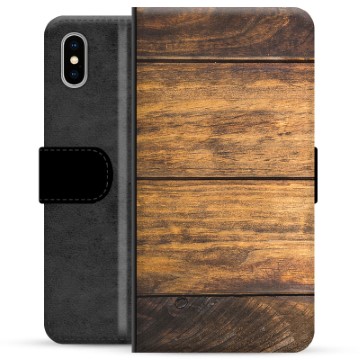 iPhone X / iPhone XS Premium Flip Cover med Pung - Træ