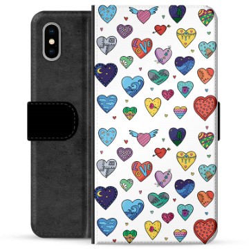 iPhone X / iPhone XS Premium Flip Cover med Pung - Hjerter