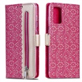 Lace Pattern Samsung Galaxy S20 Pung Taske med Stand - Hot Pink