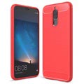 Huawei Mate 10 Lite Børstet TPU Etui - Karbonfiber - Rød