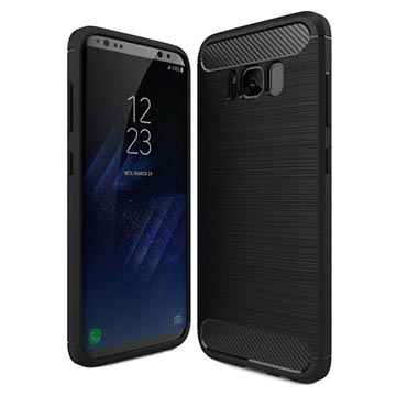 Samsung Galaxy S8 Børstet TPU Cover - Karbonfiber - Sort