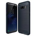 Samsung Galaxy S8 Børstet TPU Cover - Karbonfiber - Mørkeblå