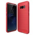 Samsung Galaxy S8 Børstet TPU Cover - Karbonfiber - Rød