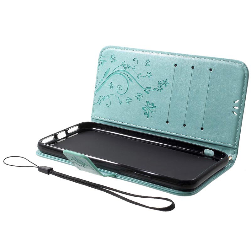 Butterfly Series iPhone XS Max Flip Cover med Pung Cyan