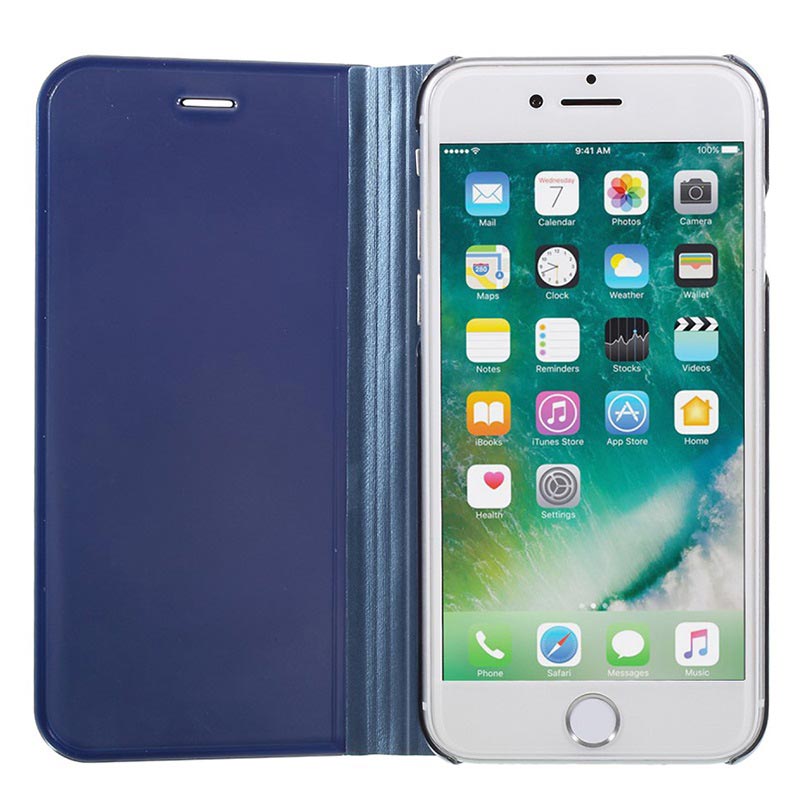 Luksus Mirror View iPhone 7/8/SE (2020) Flip Cover Blå
