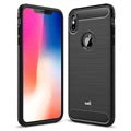 Saii Børstet iPhone XS Max TPU Cover - Karbonfiber - Sort