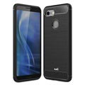 Saii Børstet Google Pixel 3 TPU Cover - Karbonfiber - Sort