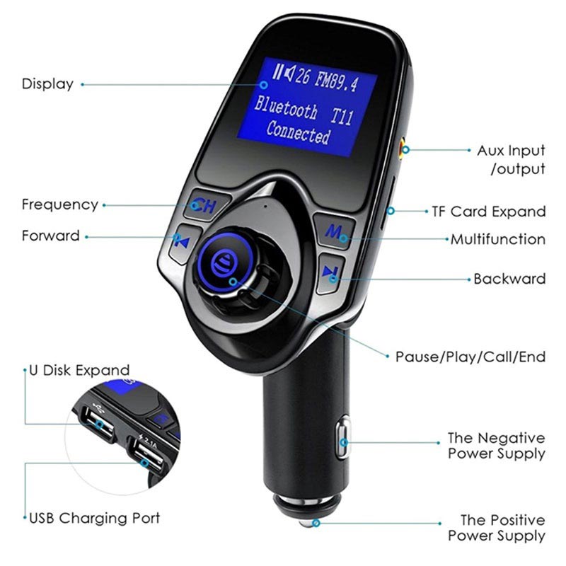 Køb en T11 Bluetooth FM transmitter og biloplader online