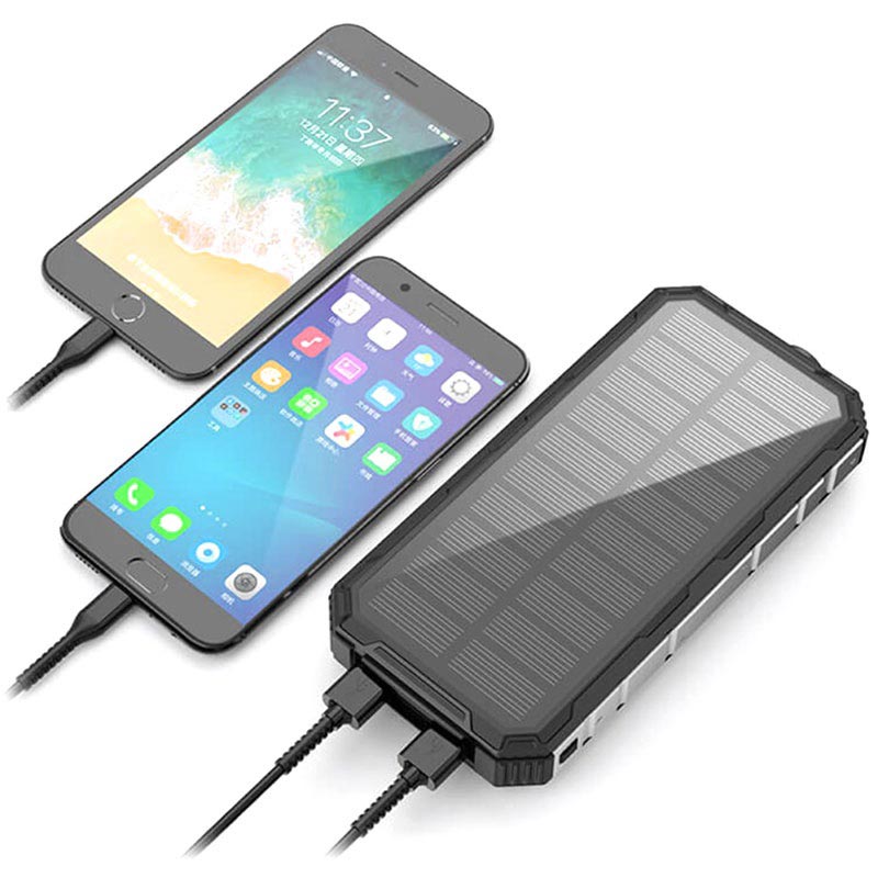Vandafvisende Solcelle Oplader / Power Bank 20000mAh Sort
