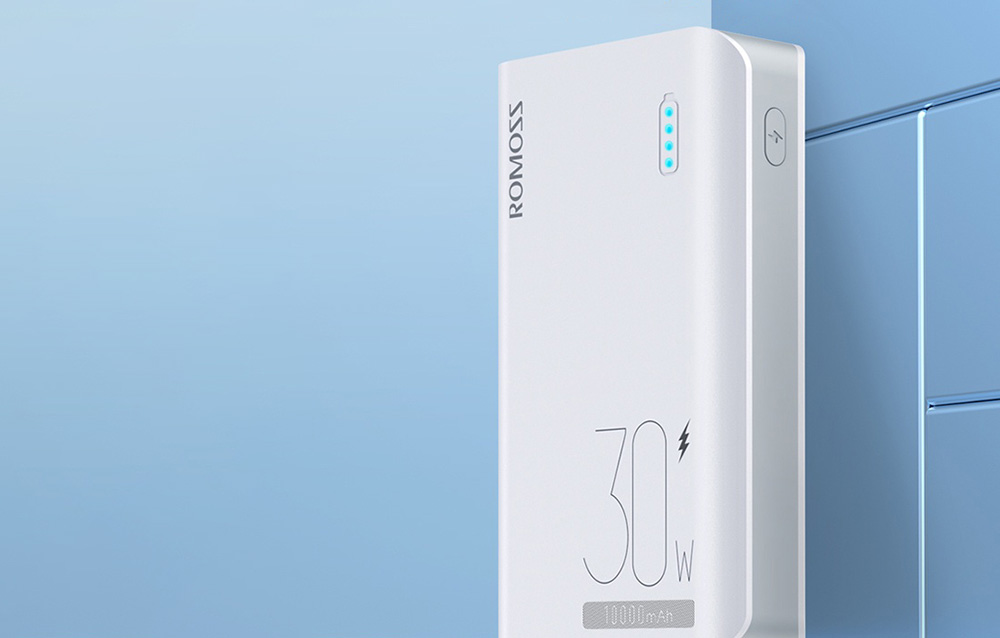 Romoss Sense 4S Pro 10000mAh/30W Power Bank - 2xUSB-A, USB-C - Hvid