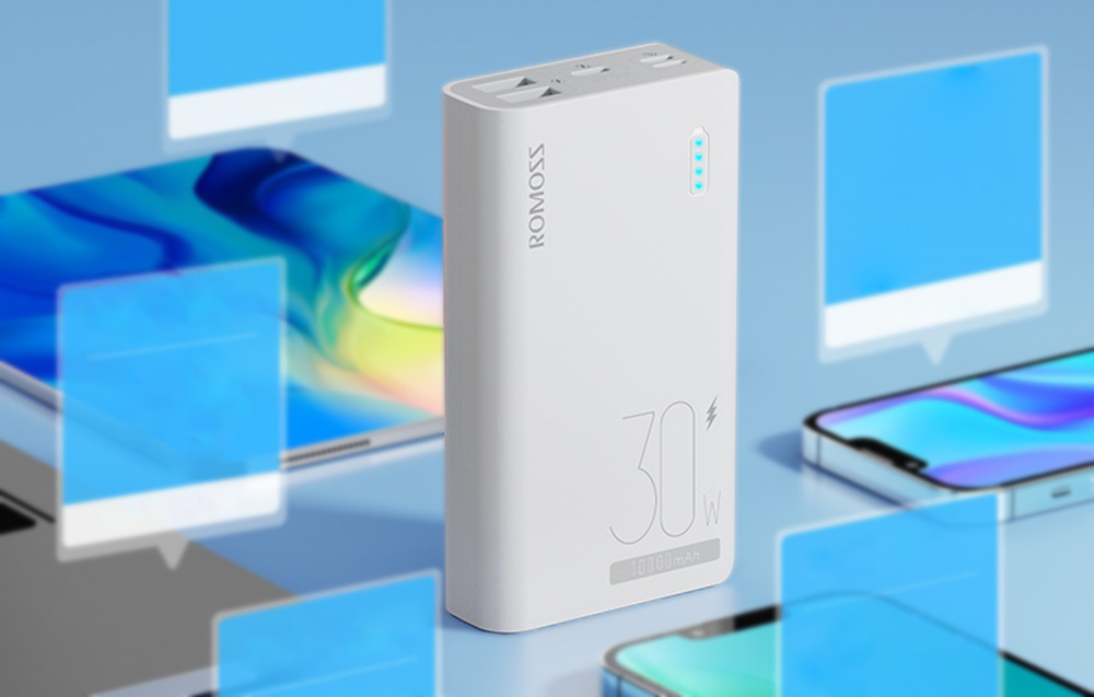 Romoss Sense 4S Pro 10000mAh/30W Power Bank - 2xUSB-A, USB-C - Hvid