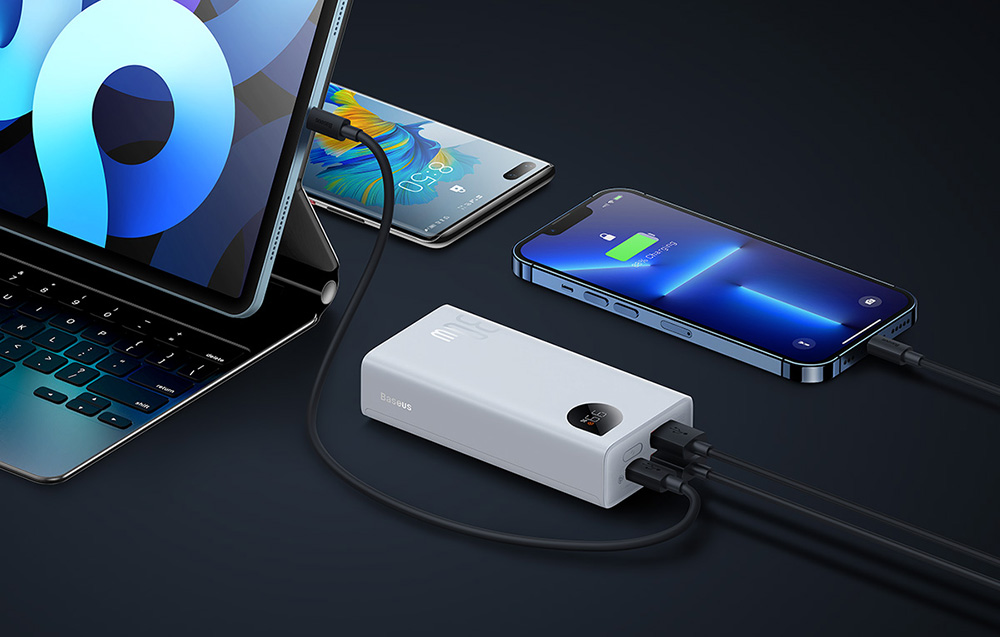 Baseus Adaman2 Digital Display Power Bank 10000mAh - 2xUSB, USB-C, 30W - Hvid