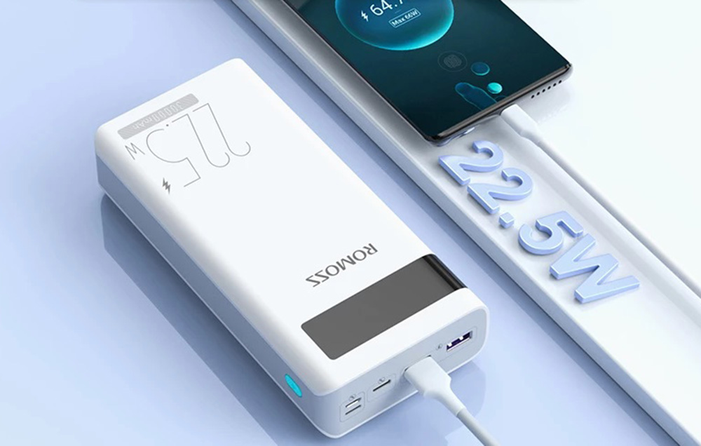 Romoss Sense 8PF Power Bank 30000mAh - 22.5W, PD, QC, FCP - Hvid