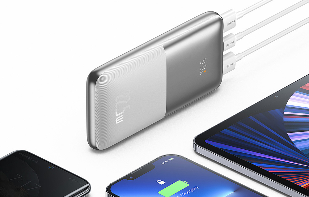 Baseus Bipow Pro Digital Display Fast Charge Power Bank 10000mAh/22.5W - 2xUSB, USB-C - Hvid