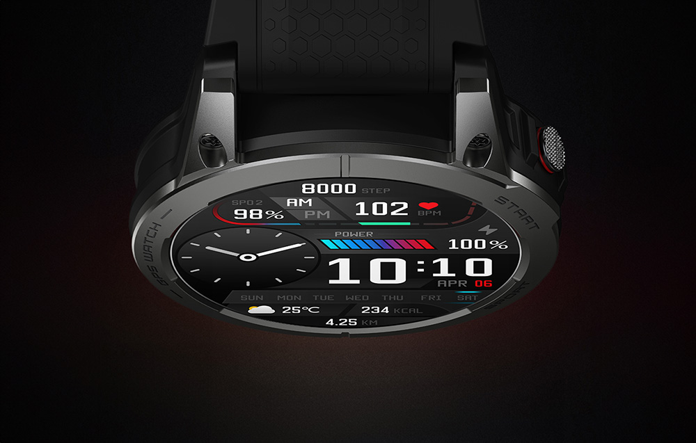 Zeblaze Stratos 3 Smartwatch m. GPS, Ultra HD AMOLED-skærm - Sort