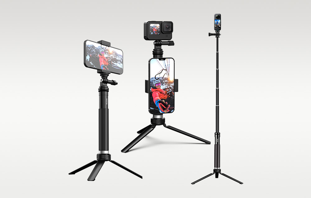 Telesin GP-MNP-090-S Selfie-stang/stativ til sportskamera - sort